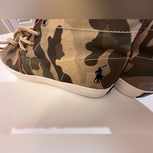 POLO CANVAS W/LEATHER TRIM CAMOUFLAGE HIGH TOP SNEAKERS. SIZE 7.   NWOT - Picture 6 of 15